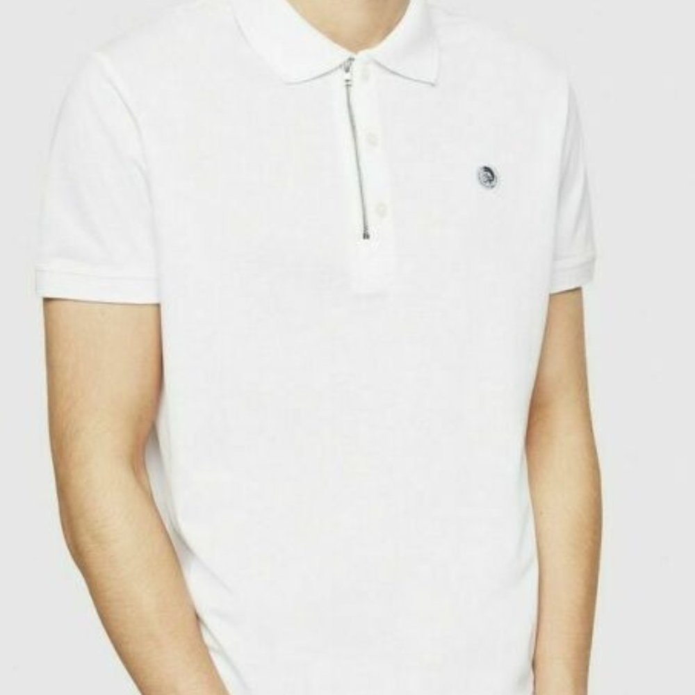Diesel Men's Cotton Stretch White Quarter Zip Polo